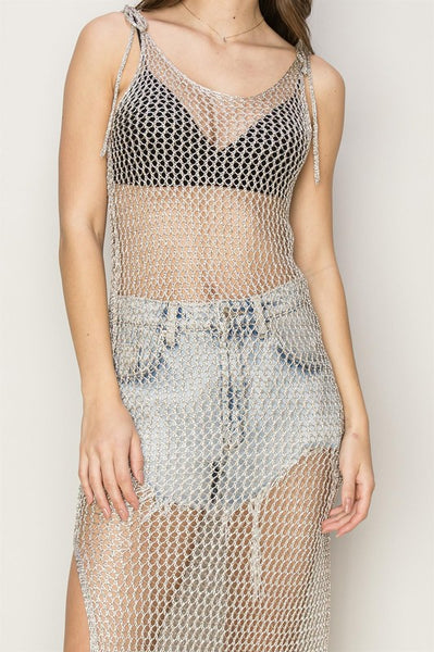 Metallic Fishnet Coverup Dress