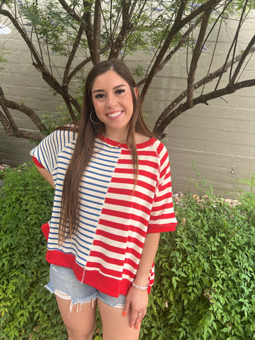 Mixed Stripe Oversized Top