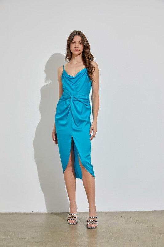 satin cowl neck wrap dress Nasty Gal Women's Satin Wrap High Neck Cowl Front Maxi Dress in Black
