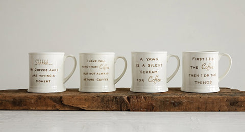 Stoneware Mugs with Coffee Sayings