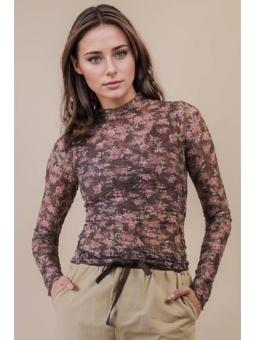 Fitted Floral Mesh Top