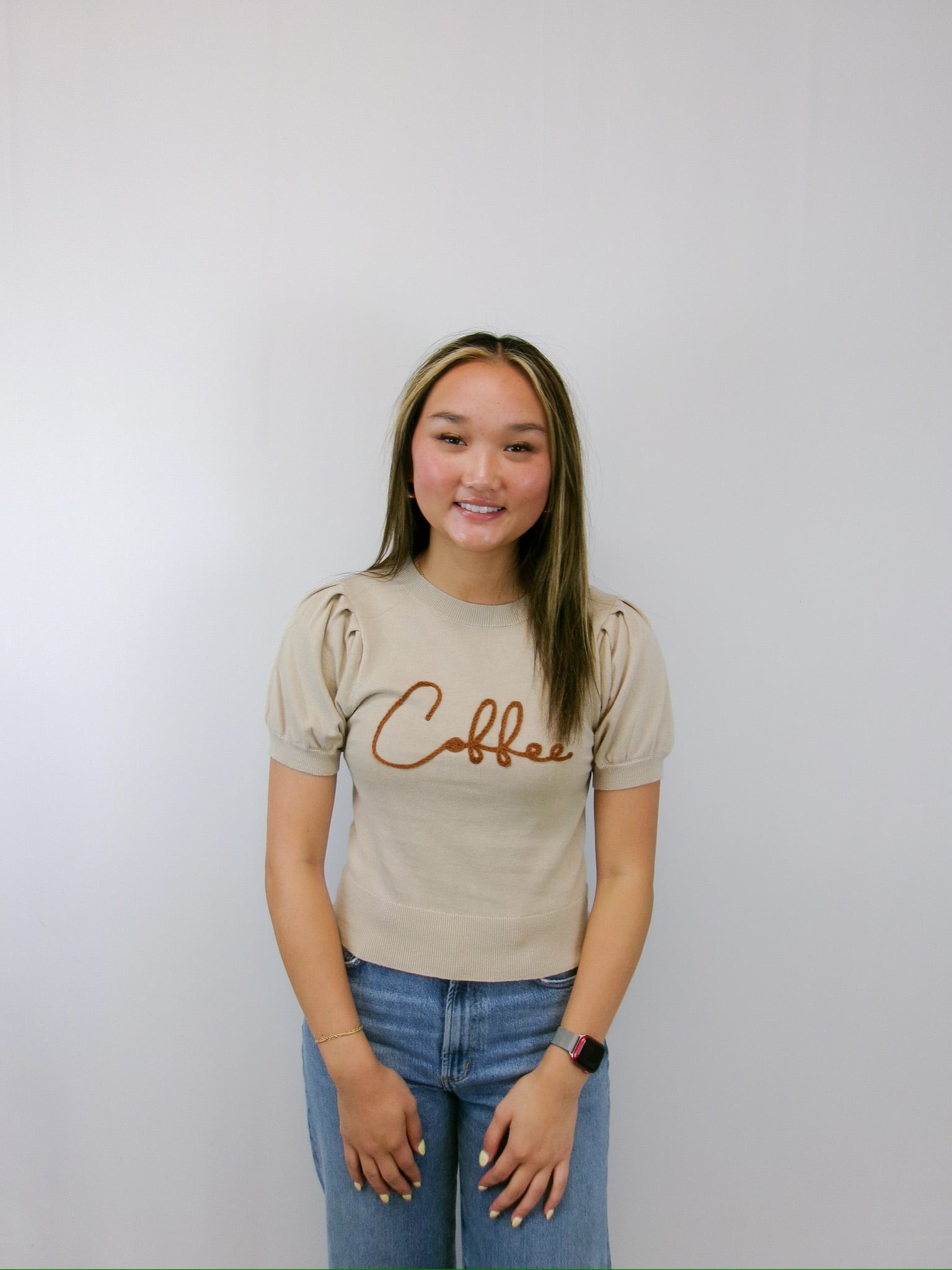 Embroidered Coffee Top-SALE