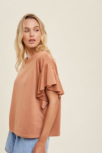 Terry Knit Ruffle Sleeve Top