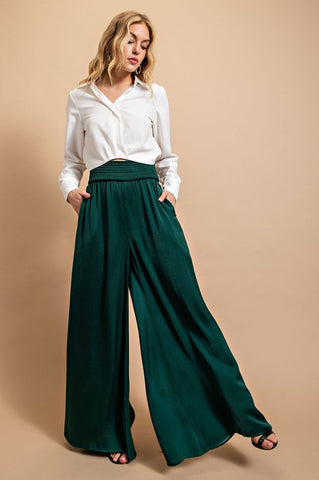 Washed Satin Wide Leg Pants