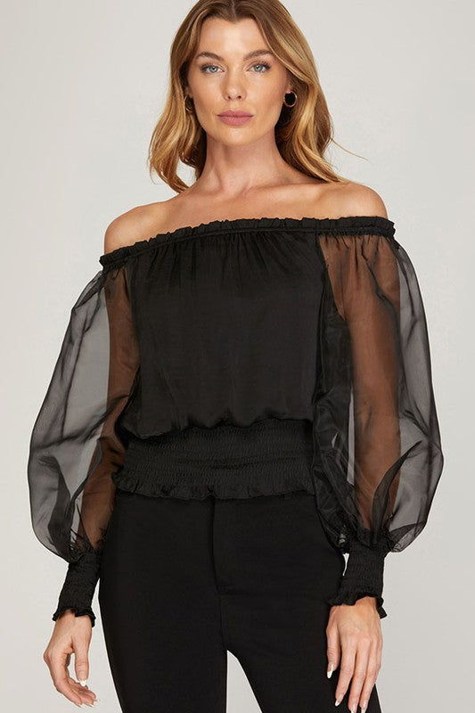 Off Shoulder Sheer Sleeve Top