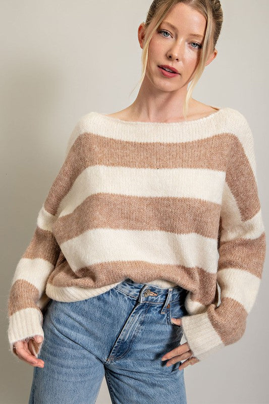 Striped Wide Shoulder Sweater