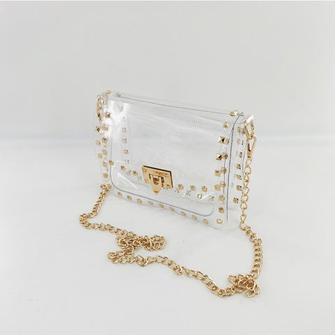 Clear Stadium Bag with Gold Studs