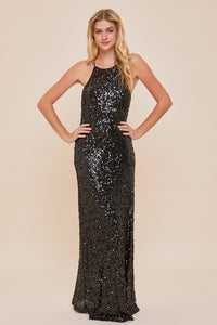 Sequin Halter Neck Maxi Dress