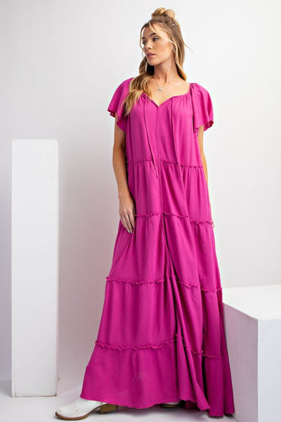 Linen Soft Washed Tiered Maxi Dress