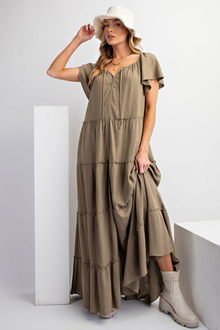 Linen Soft Washed Tiered Maxi Dress