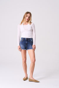 High Rise Fringe Hem Shorts