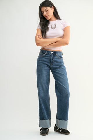 Cuffed Wide Ankle Jeans