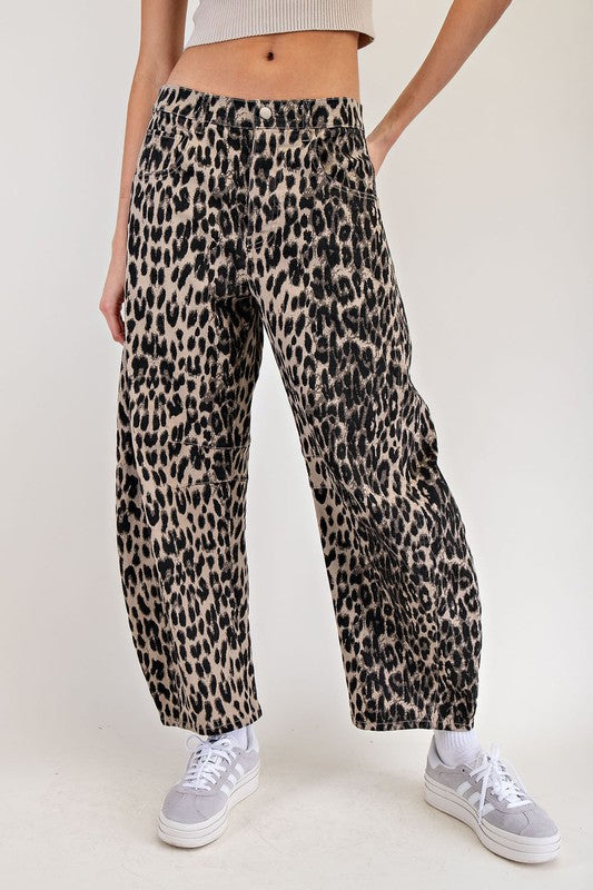 Leopard Print Barrel Jeans