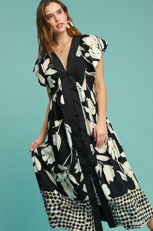 Abstract Floral Midi Dress