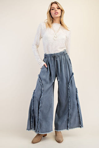 Fringe Washed Denim Pants