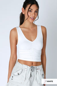 Shirred V Neck Crop Top