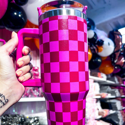 Pink/Red Check Tumbler