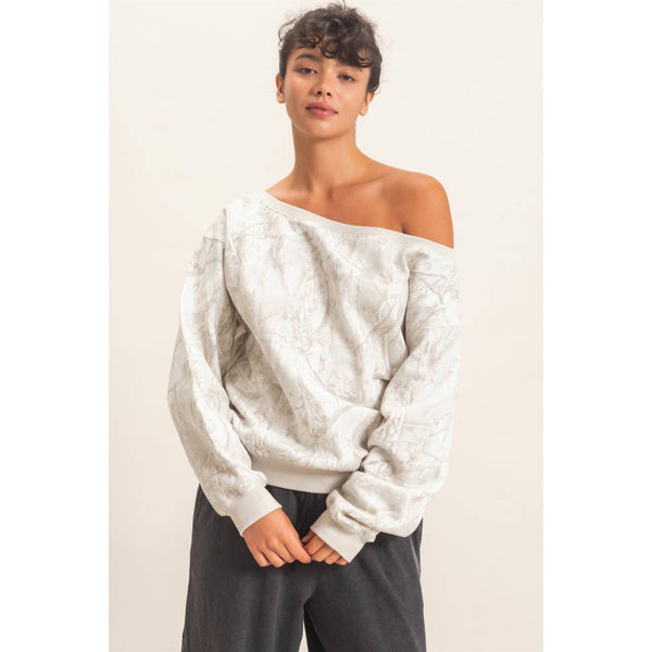 Off Shoulder Camo Sweatshirt