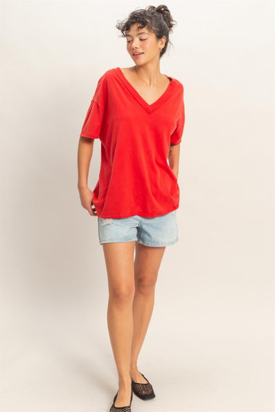 Sasha Washed V Neck Tee
