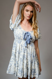 Vintage Print Smocked Mini Dress