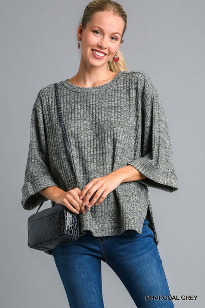 3/4 Folded Sleeve Knit Top