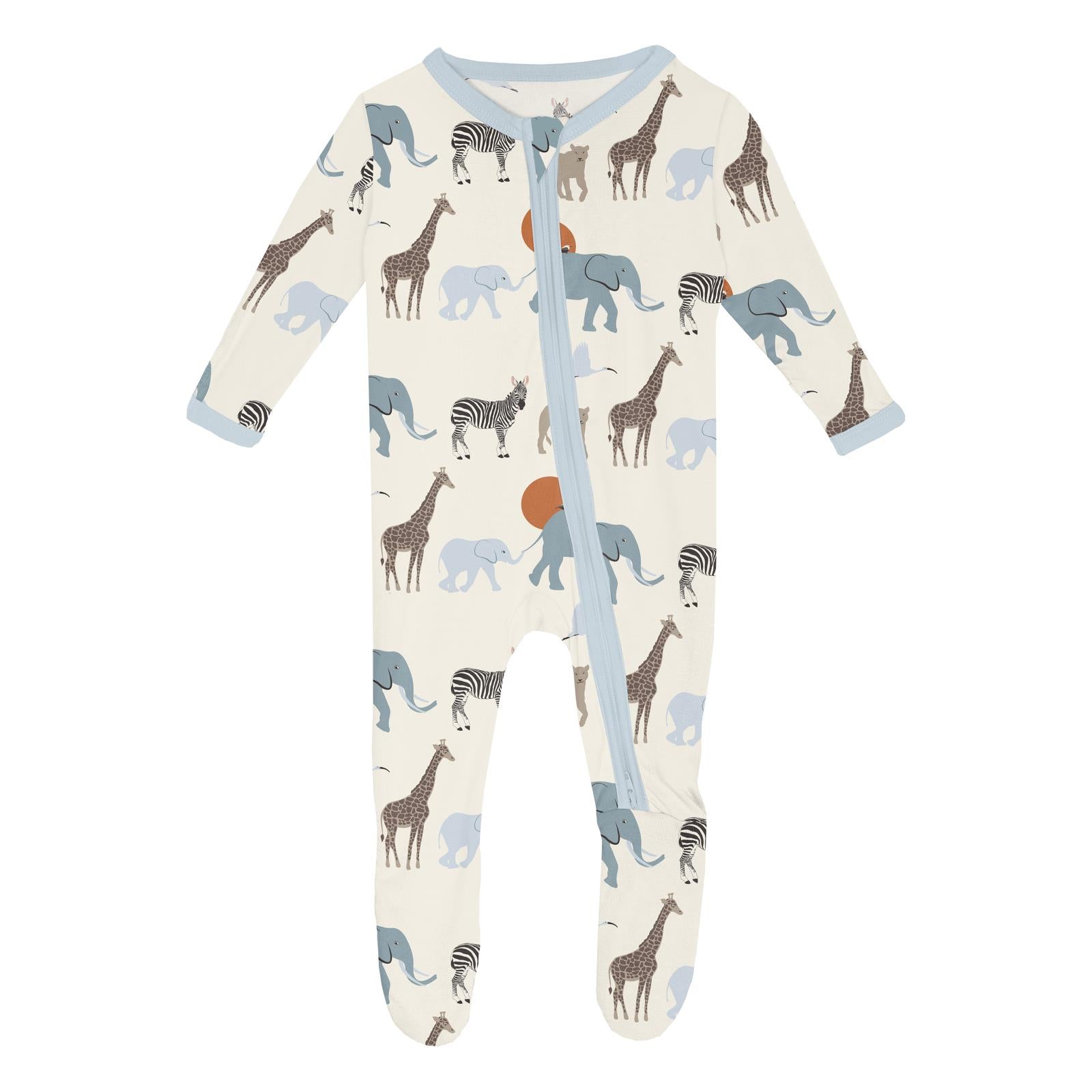 Natural Just So Animals 2 Way Zip Footie