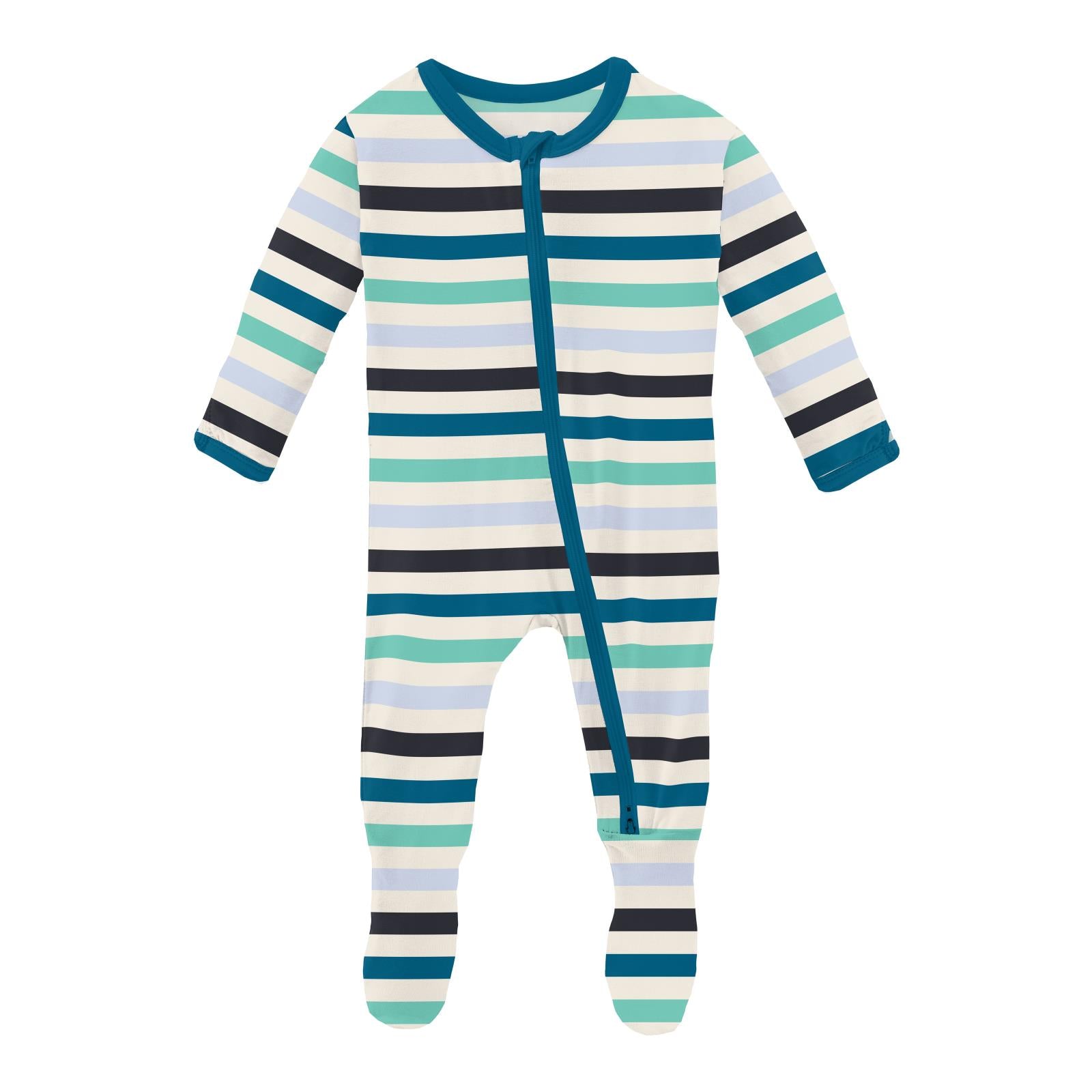 Little Boy Blue Stripes Zipper Footie