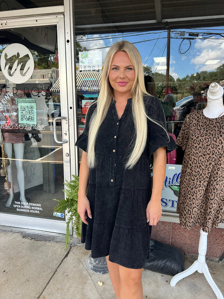 Mineral Washed Bell Sleeve Dress -