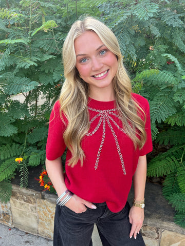 Beaded Bow Sweater Top