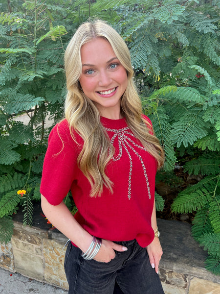Beaded Bow Sweater Top