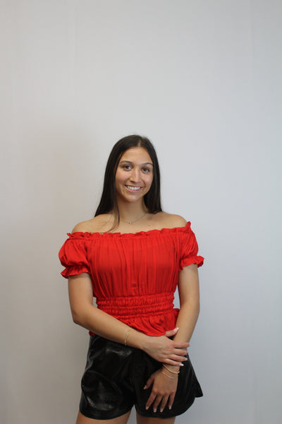 Off Shoulder Satin Top-SALE