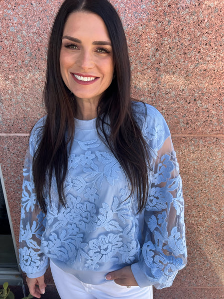 Sheer Floral Embroidered Sweatshirt