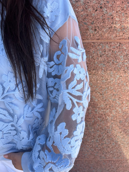 Sheer Floral Embroidered Sweatshirt