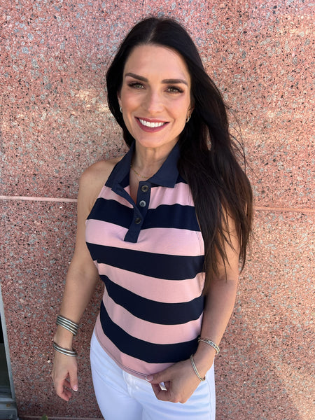 Striped Polo Halter Tank