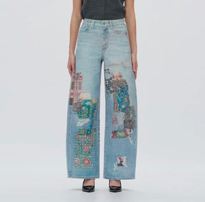 High Rise Patch Barrel Jeans