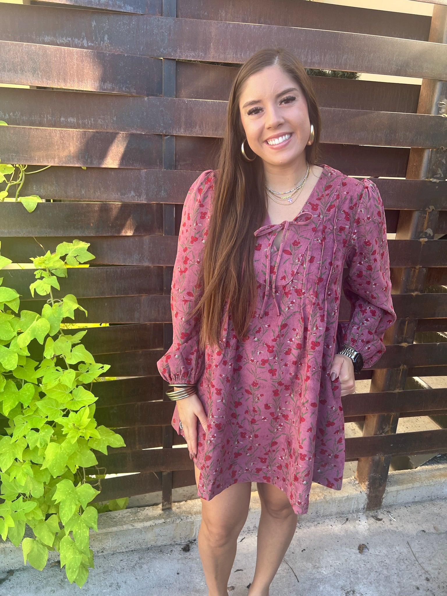 Floral Corduroy Mini Dress