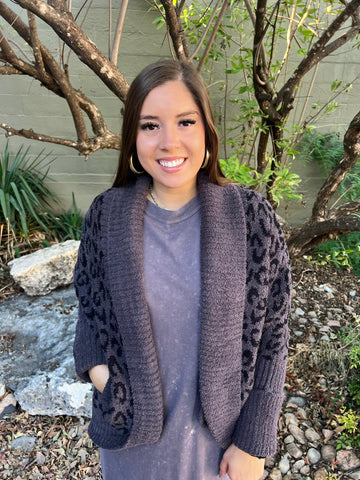 Leopard Fluffy Knit Cardigan