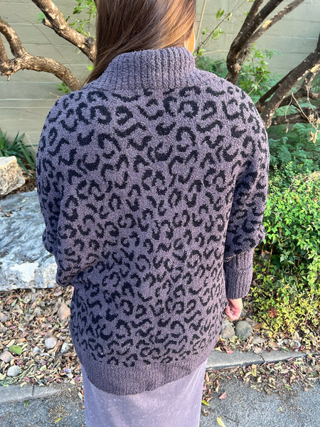Leopard Fluffy Knit Cardigan