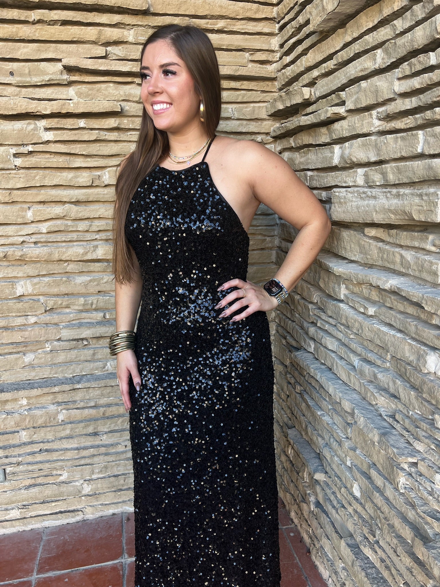 Sequin Halter Neck Maxi Dress