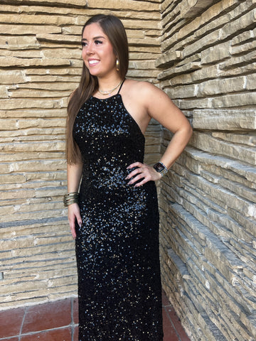 Sequin Halter Neck Maxi Dress