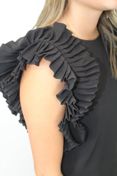 Pleated Shoulder Mini Dress