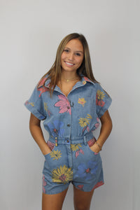 Floral Print Denim Romper