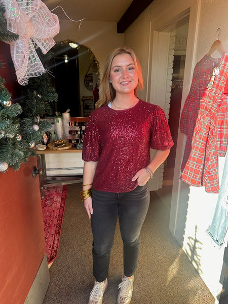 Sequin Puff Sleeve Top