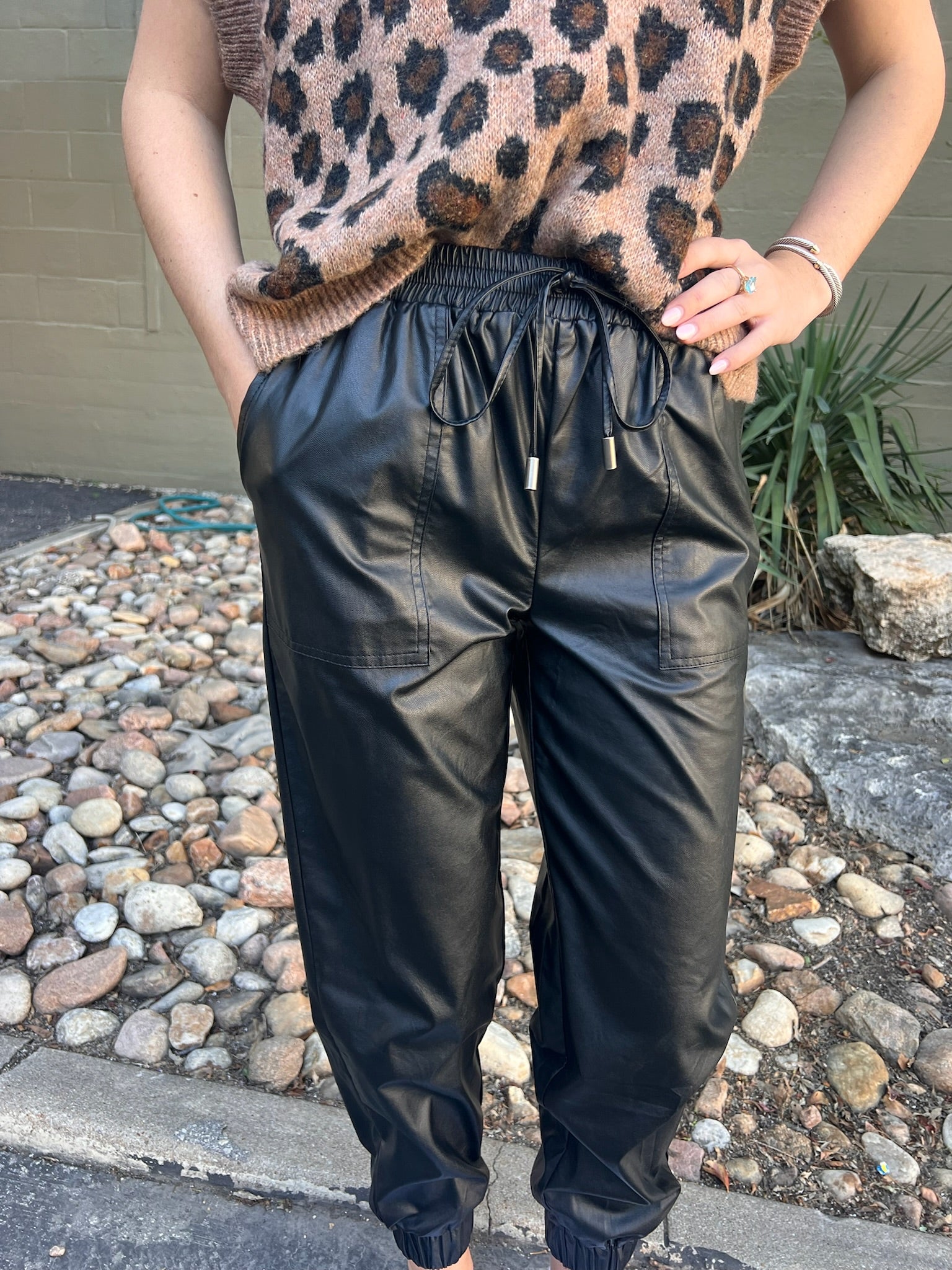 Smock Waist Leather Joggers-SALE