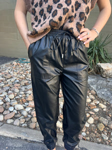 Smock Waist Leather Joggers-SALE