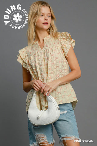 Lacey Ribbon Print Top