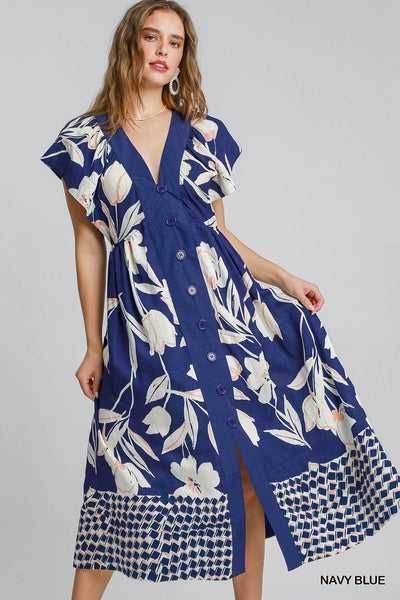 Abstract Floral Midi Dress