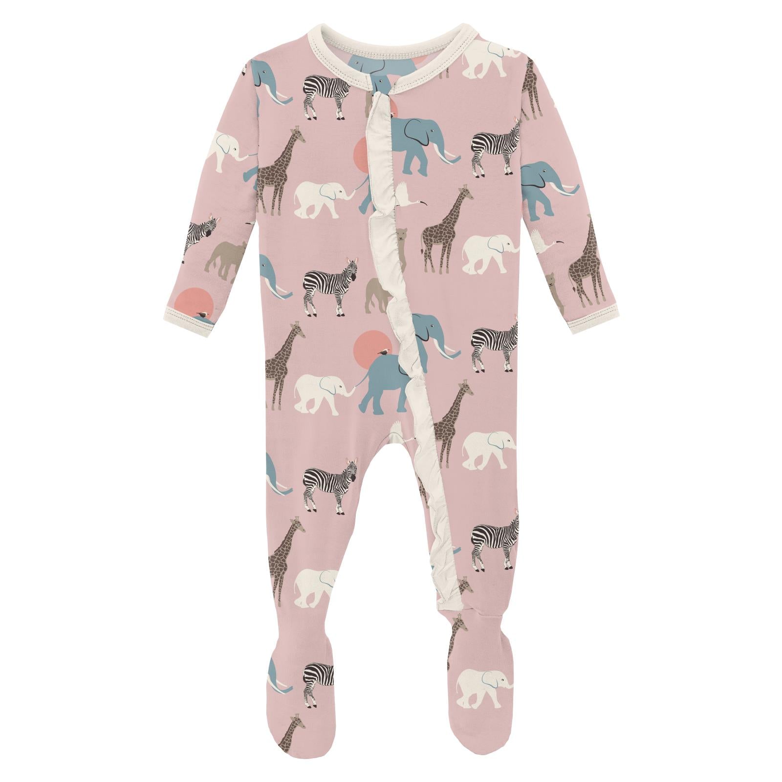 Baby Rose Just So Animal 2 Way Zip Footie