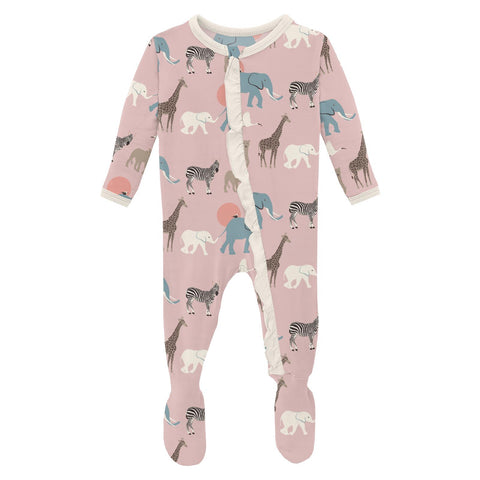 Baby Rose Just So Animal 2 Way Zip Footie