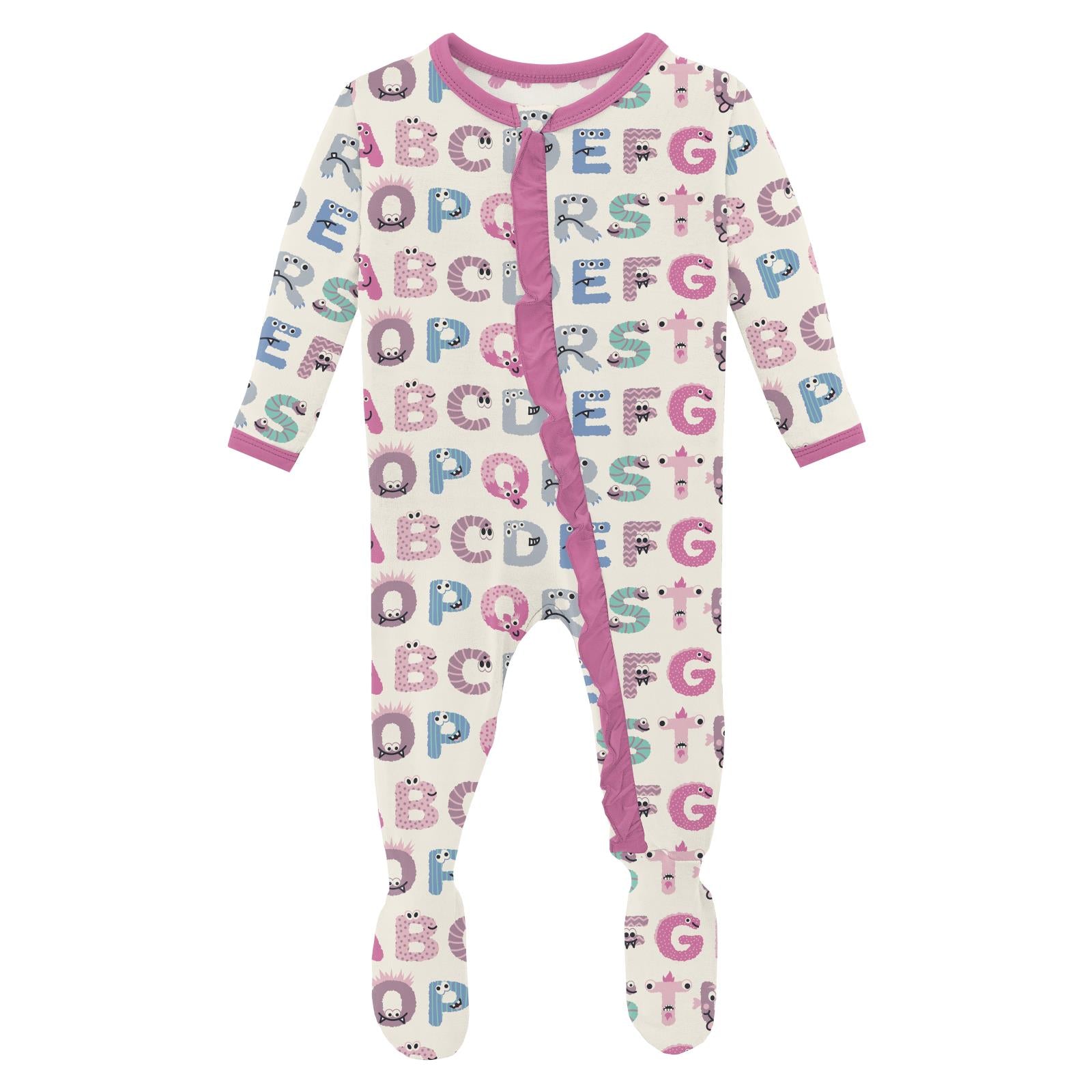 Natural ABC Monsters Ruffle Footie